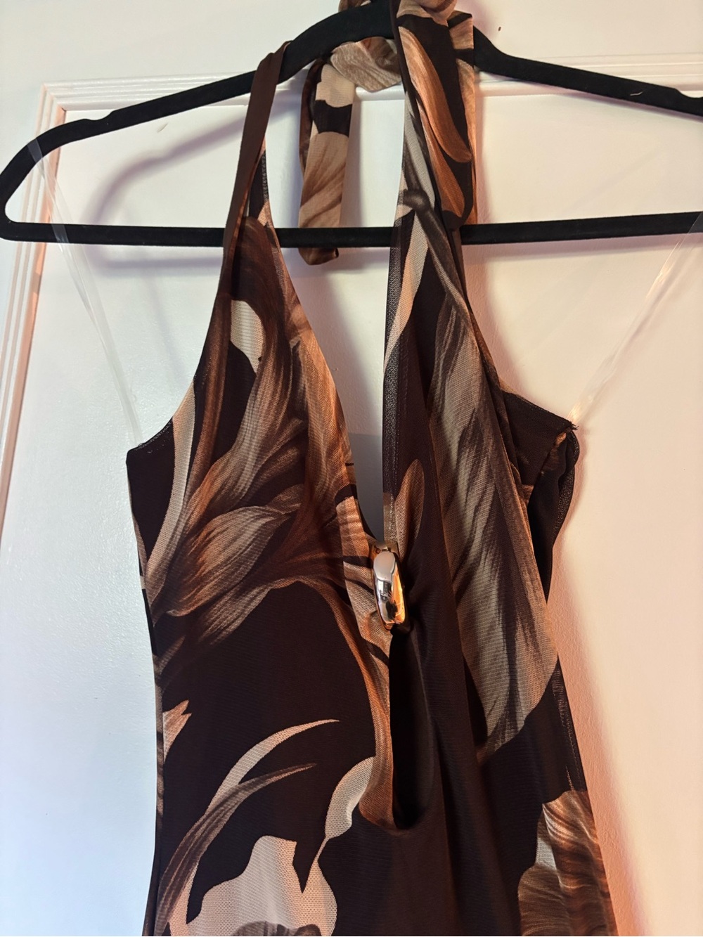 Windsor Brown & Cream Floral Halter High-Low Dress